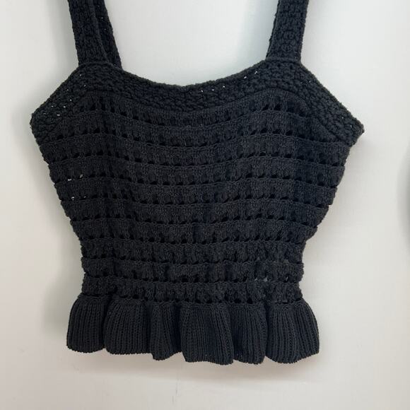 J. Crew Black Crochet Ruffle Sweater Tank Top Small Neutral Minimalist Preppy - Picture 5 of 7